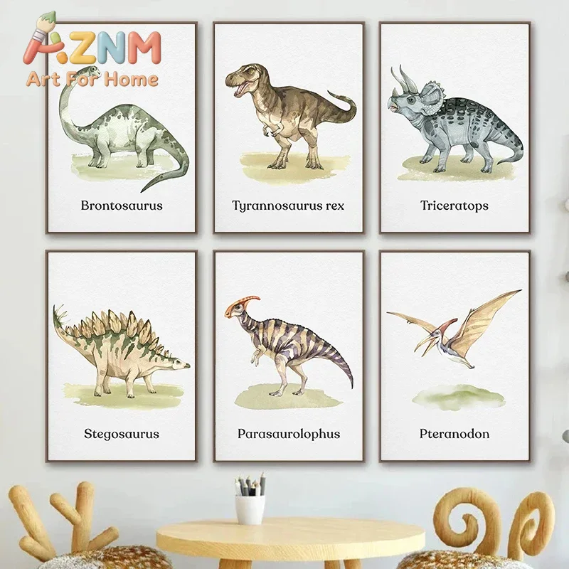 AZNM Watercolor Dinosaur Canva - Kids Education Name ulasan dan harga